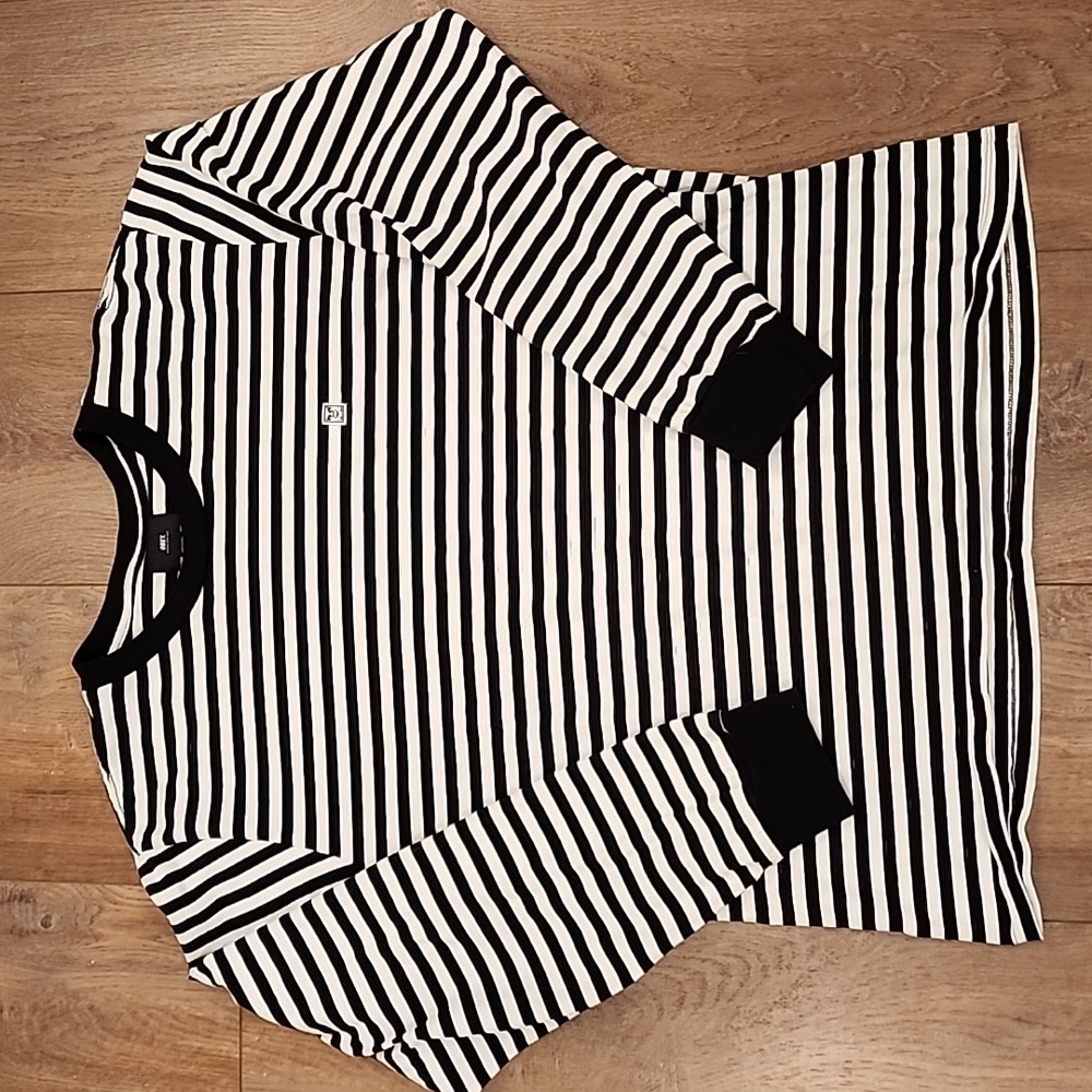 Obey Worldwide Black White 89 Icon II Striped Crew Neck L/S T-Shirt size Large